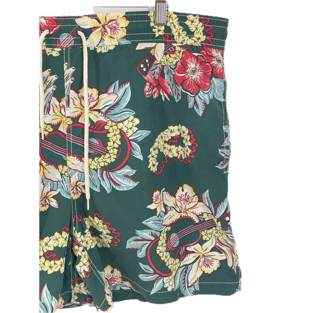 Polo Ralph Lauren Mens Green Tropical Floral Ukulele Swim Trunks Large L